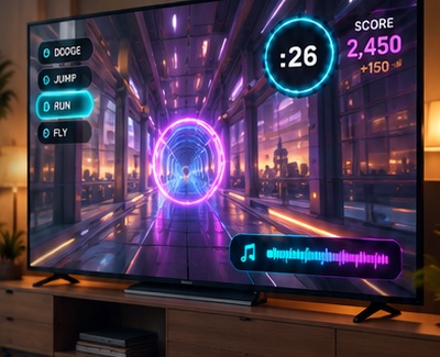 Power Spark on a living-room TV — dodge, jump, run and fly through a neon movement world