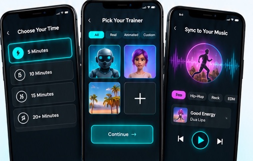 Power Spark on phone: choose your time, pick your trainer, and sync to your music